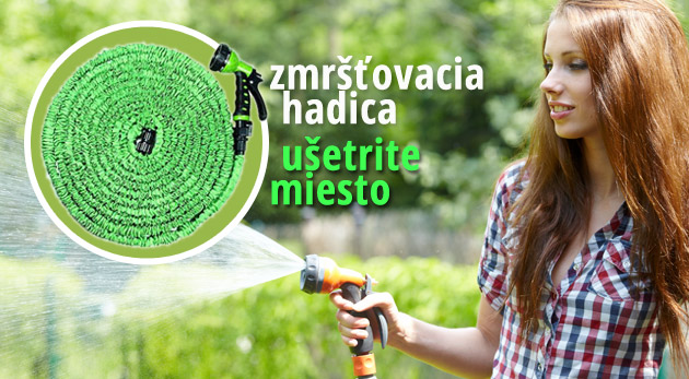 Záhradná hadica s nastaviteľnou pištoľou a adaptér