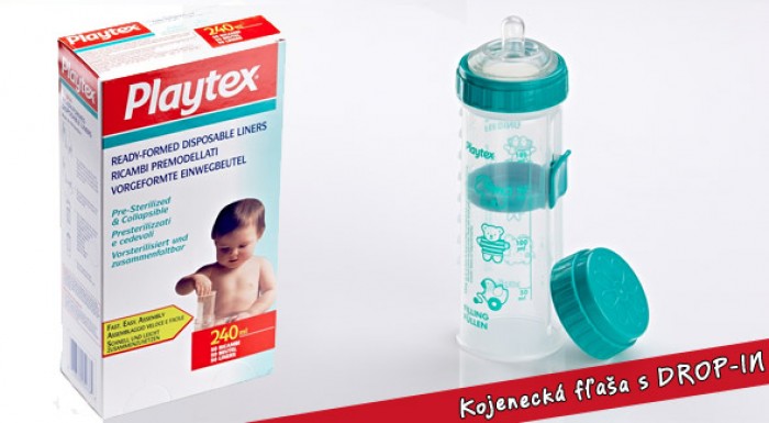 Jednorazový systém DROP - IN Play: kojenecká fľaša s náhradnými náplňami zaručujúca úplnu sterilitu.