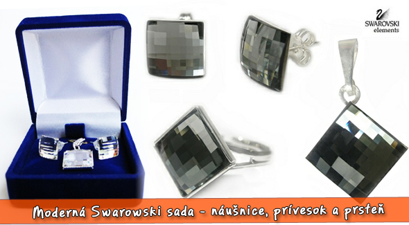 3 dielna Swarovski sada šperkov: náušnice, prívesok a prsteň.