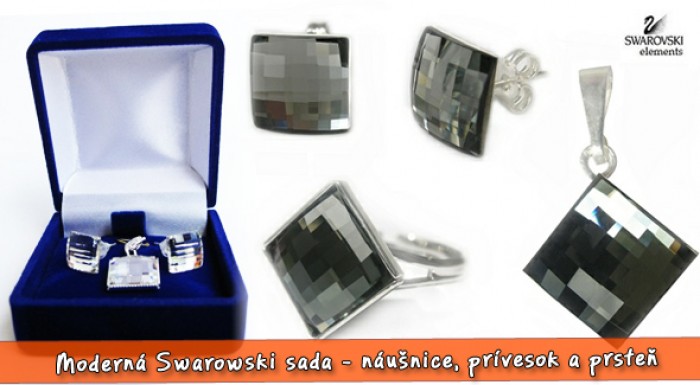 3 dielna Swarovski sada šperkov: náušnice, prívesok a prsteň.