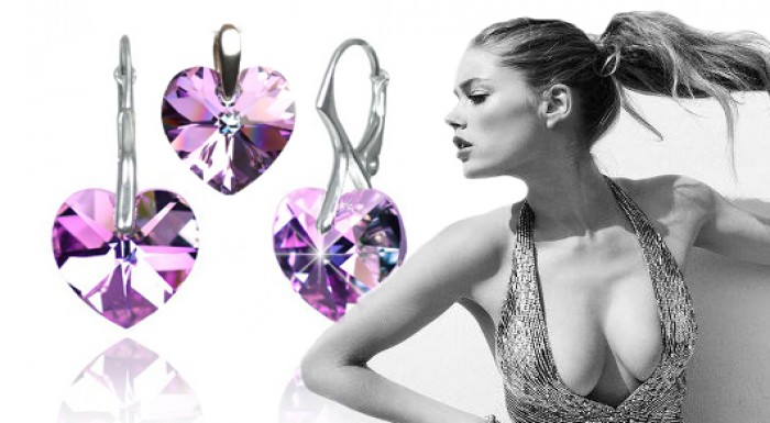 Náušnice v tvare srdiečka Swarovski Elements+príve