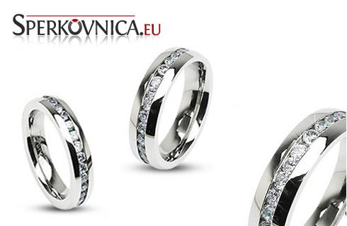 Oceľový dámský leštený prsteň s čírymi zirkónmi vs
