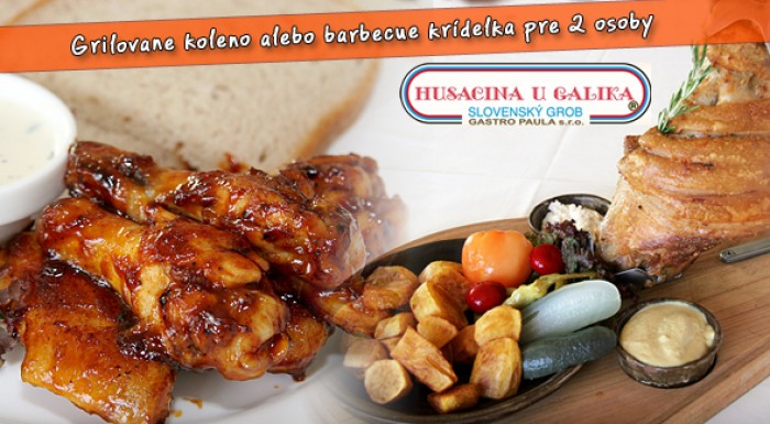 Bravčové koleno alebo barbecue krídelká, dezert a limonáda pre 2 osoby
