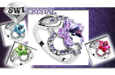 Krásny prsteň zdobený kryštálom v tvare kvietka - 