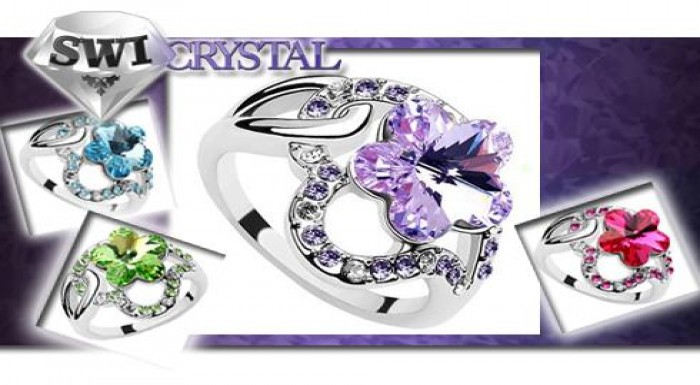 Krásny prsteň zdobený kryštálom v tvare kvietka - 