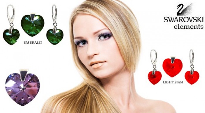 Hodnotná a luxusná súprava SWAROVSKI SRDIEČKA náuš