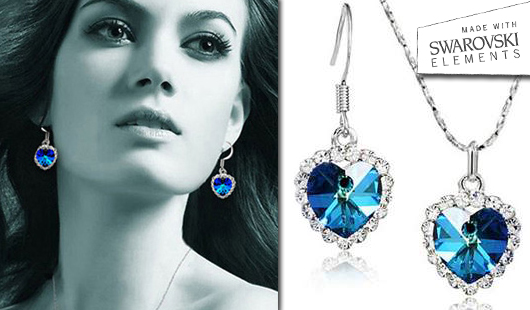 Krásny Swarovski set náušníc a prívesku s retiazko