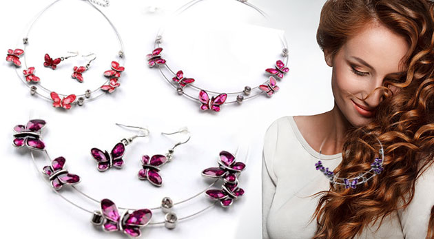 Náhrdelník a náušnice s motívom motýlikov