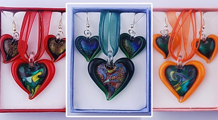 Originálne ručne vyrobená sada šperkov z Benátskeho MURANO skla