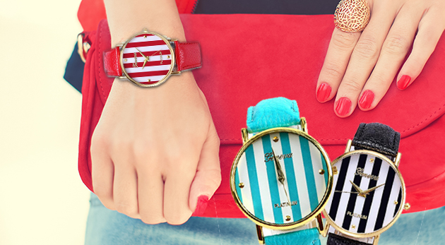 Dámske hodinky s pásikmi - 6 farieb