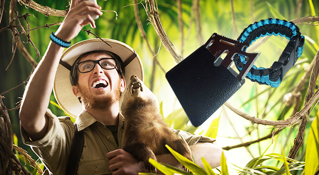 Paracord náramok na prežitie + multifunkčná karta