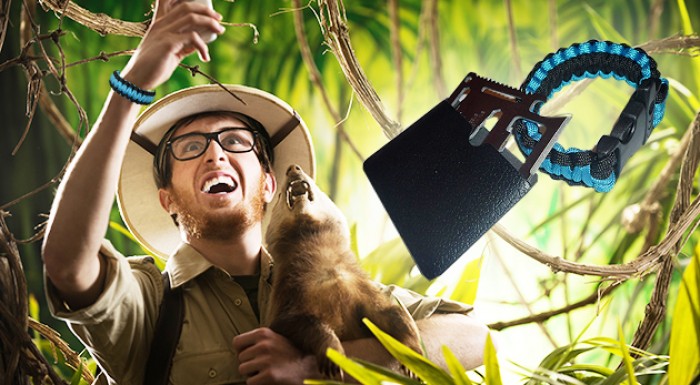 Paracord náramok na prežitie + multifunkčná karta