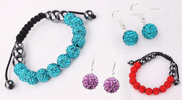 Náramok a náušnice zdobené českým krištáľom Shamballa
