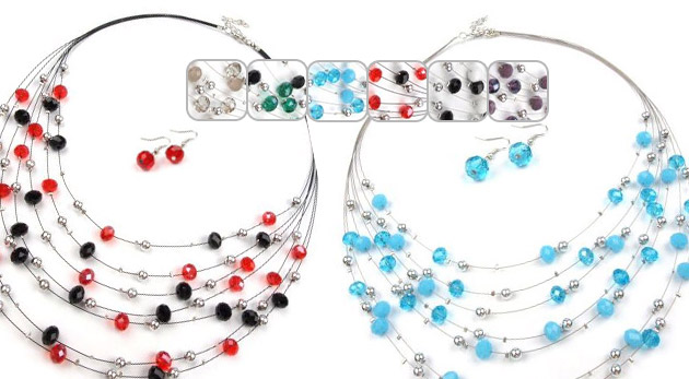 Náhrdelník a náušnice s brúsenými korálikmi