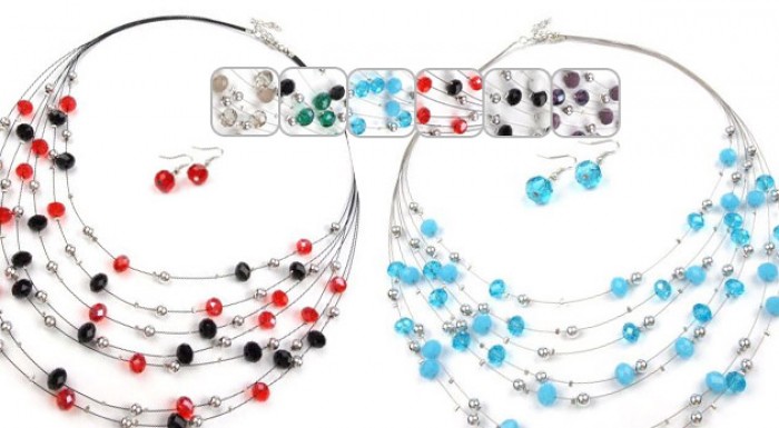 Náhrdelník a náušnice s brúsenými korálikmi