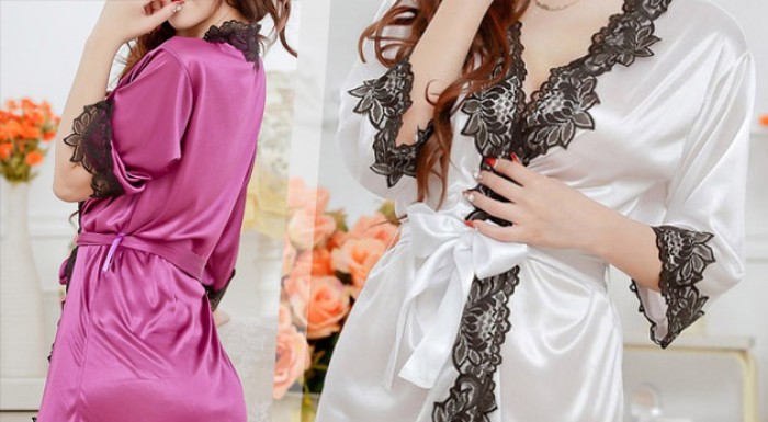 Sexy dámsky župan s krajkou a tango nohavičkami