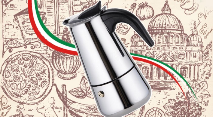Taliansky kávovar z nehrdzavejúcej ocele