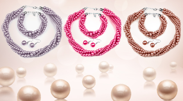 Trojdielna krásna sada šperkov z perál - 13 farieb