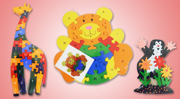 Drevené detské puzzle s abecedou a číslami