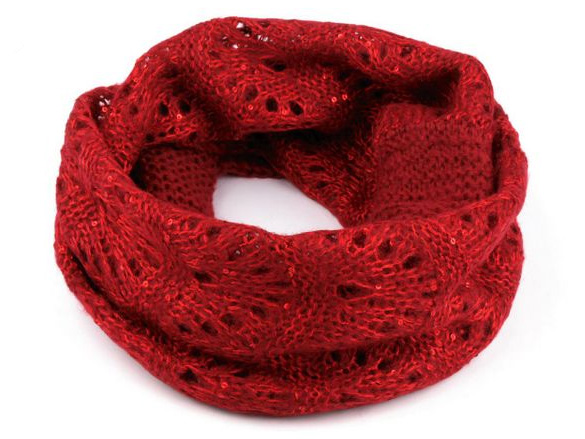 Dámsky pletený nákrčník s flitrami - červená farba
