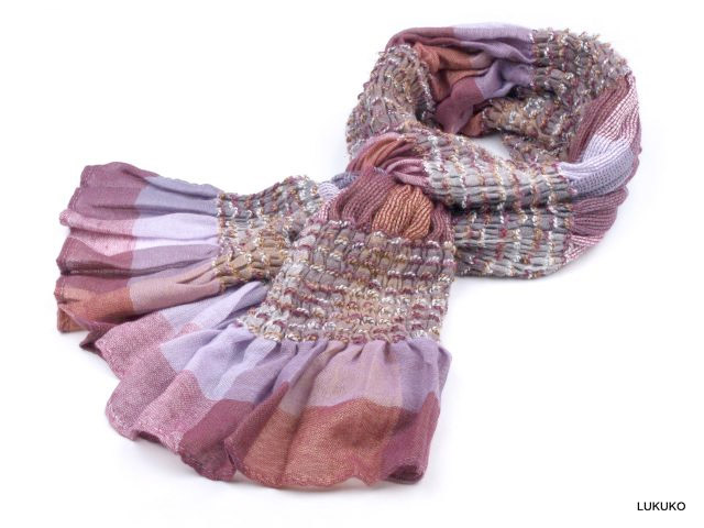 dámsky preplietaný a žabkovaný šál - fialová