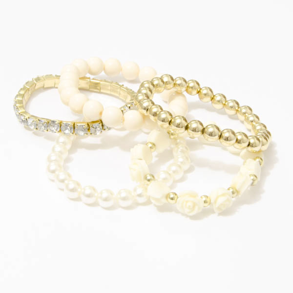 Perlový náramok s ružičkami - biela farba