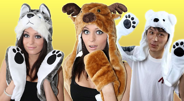 Originálne zimné zvieracie čiapky 3 v 1 - Ľadový medveď, Vlk alebo Sob. Ukážte svetu svoj štýl.