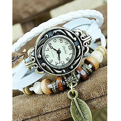 Retro hodinky s listom, farba biela