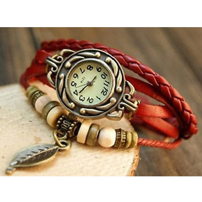 Retro hodinky s listom, farba červená