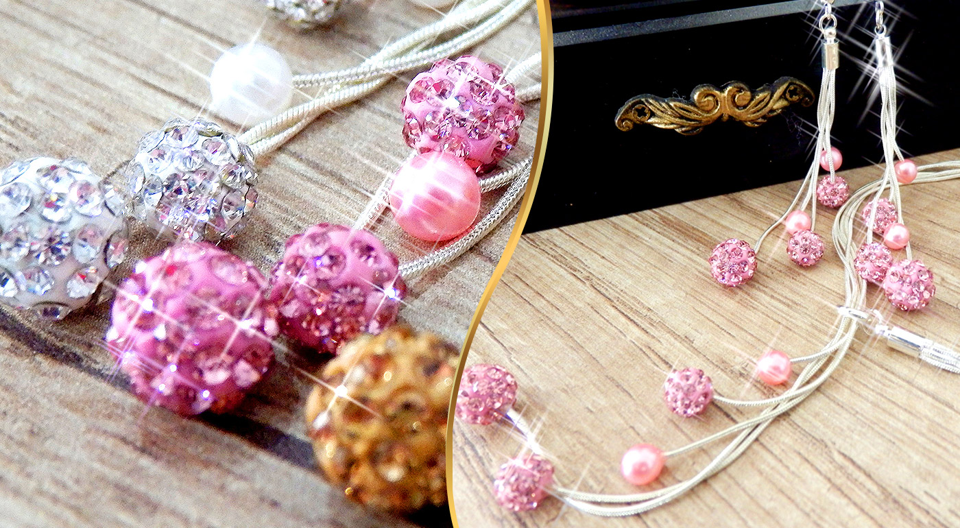 4-dielny dámsky set šperkov s ozdobnými kamienkami