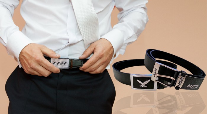 Pánske kožené opasky s oceľovými prackami