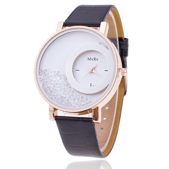 Originálne dámske hodinky s presýpacími kryštálmi - čierne