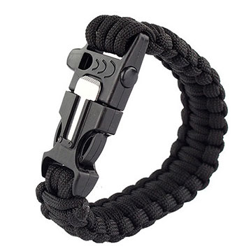 Náramok prežitia s lanom, píšťalkou a kresadlom - čierny