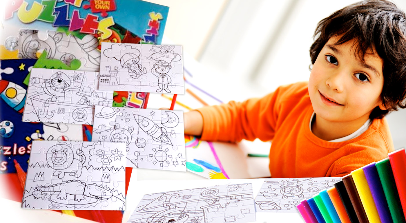 Hravé detské puzzle na vyfarbenie s fixkami