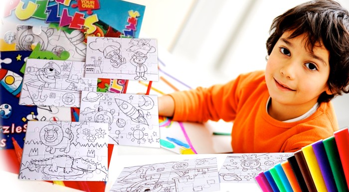 Hravé detské puzzle na vyfarbenie s fixkami