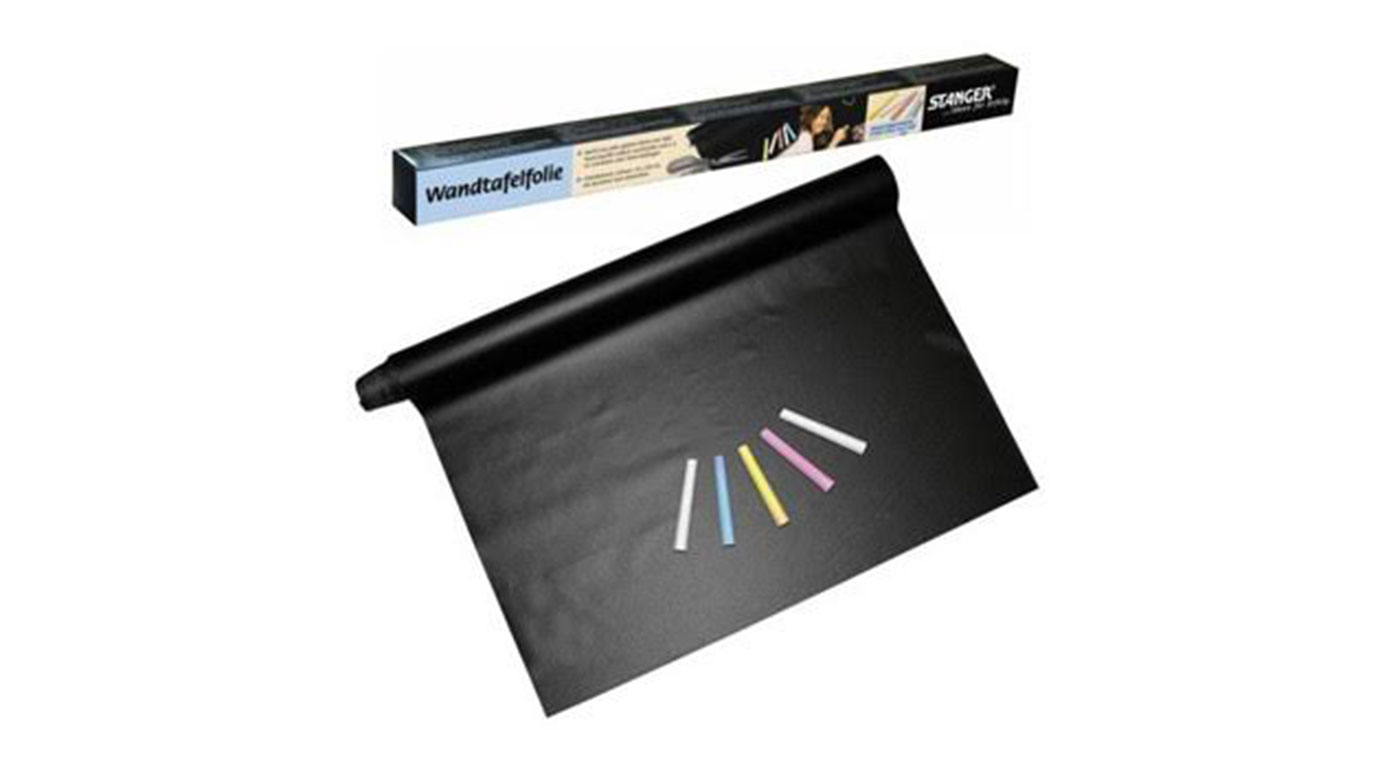 Samolepiaca tabuľa na kriedy v rolke, rozmer 45 x 200 cm a sada kried