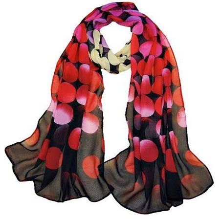 Dámska elegantná hodvábna šatka - červené kruhy