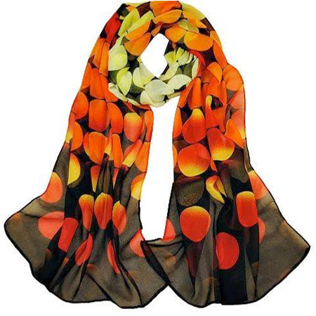 Dámska elegantná hodvábna šatka - oranžové kruhy