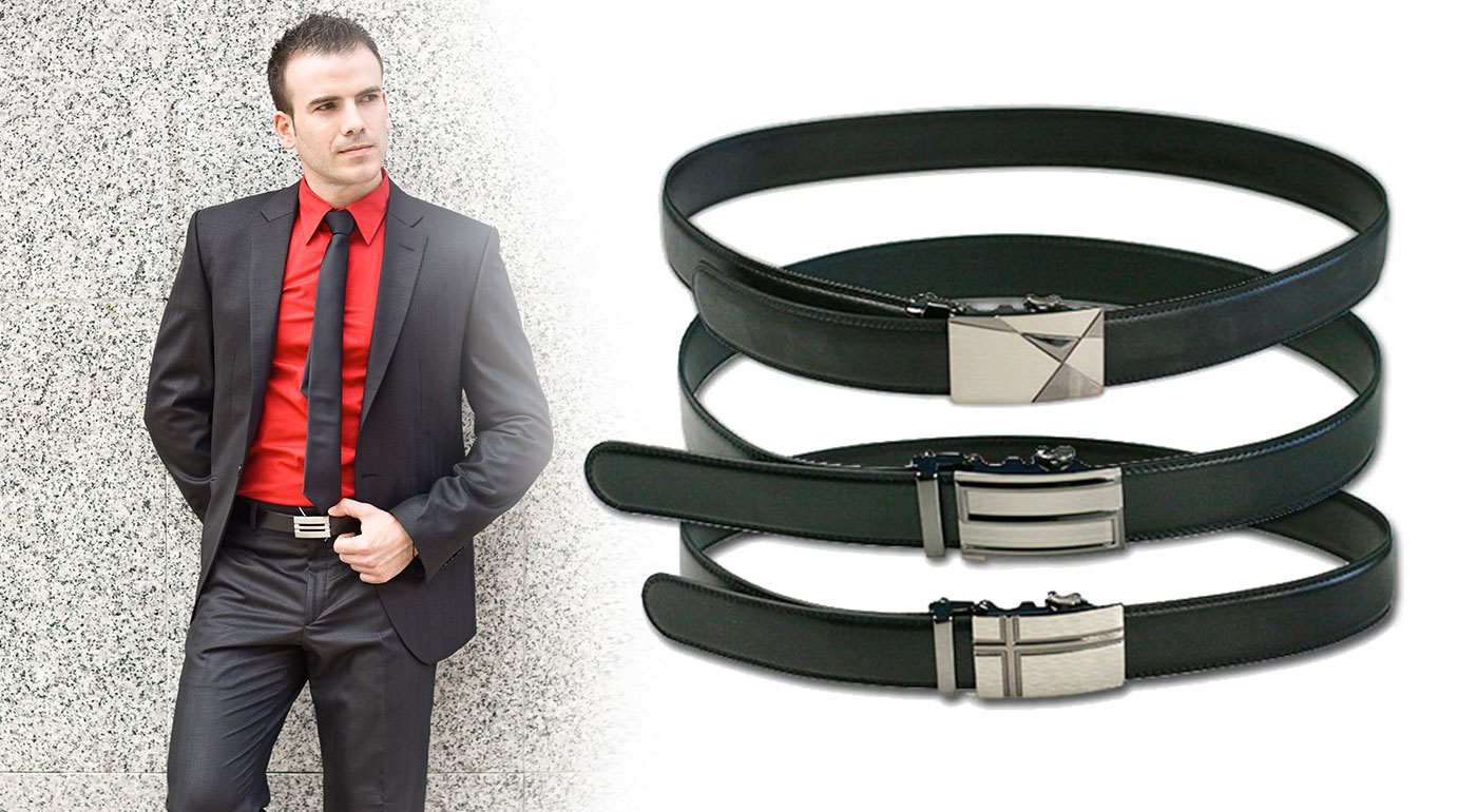 Luxusné kožené pánske opasky s oceľovou prackou