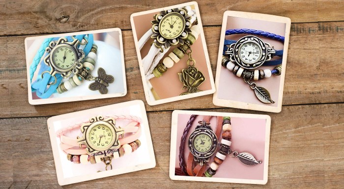 Retro dámske hodinky s ozdobným remienkom