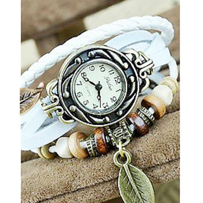 Retro hodinky s listom, farba biela