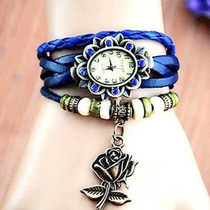 Retro hodinky s ružou, farba modrá