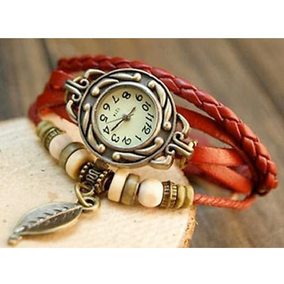 Retro hodinky s listom, farba červená