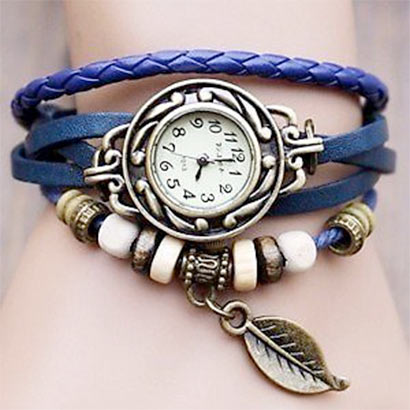 Retro hodinky s listom, farba modrá