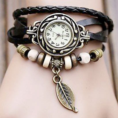 Retro hodinky s listom, farba čierna