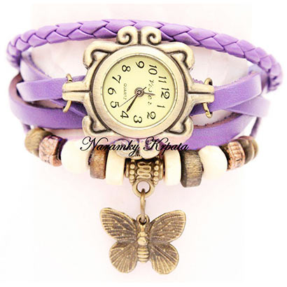 Retro hodinky s motýlikom, farba fialová