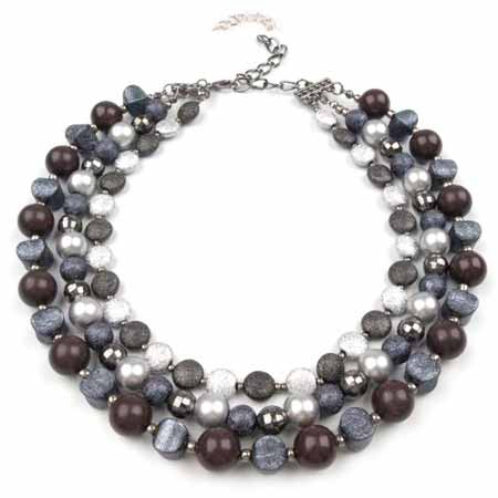 Náhrdelník trojradový s korálikmi - strieborná farba