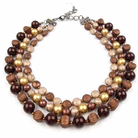 Náhrdelník trojradový s korálikmi - medená farba