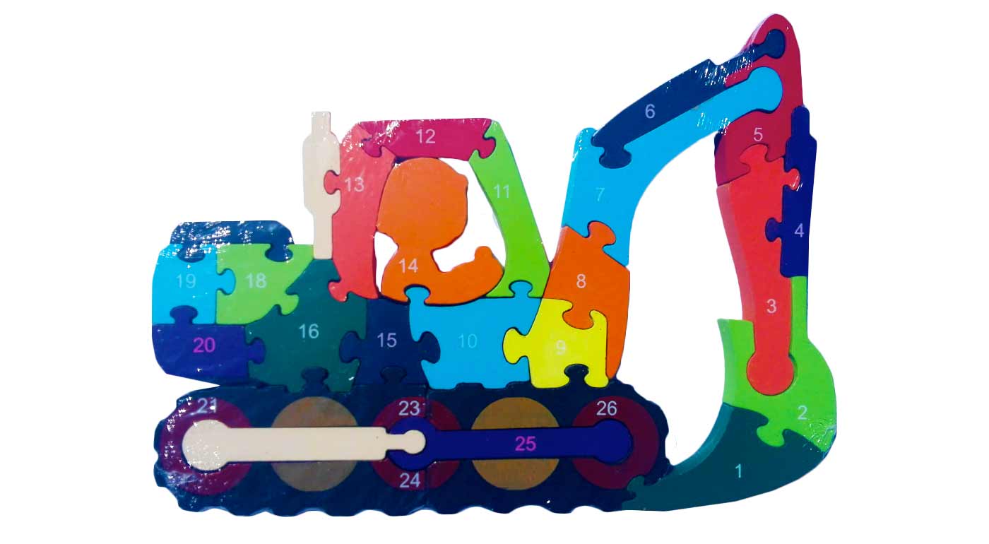 Drevené puzzle - báger s bagristom