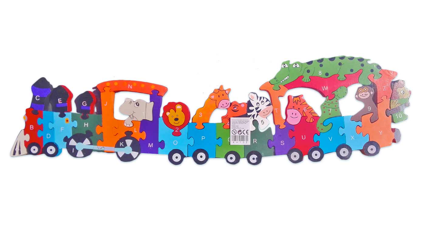 Drevené puzzle - vlak so zvieratkami